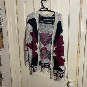 Aztec print long open cardigan